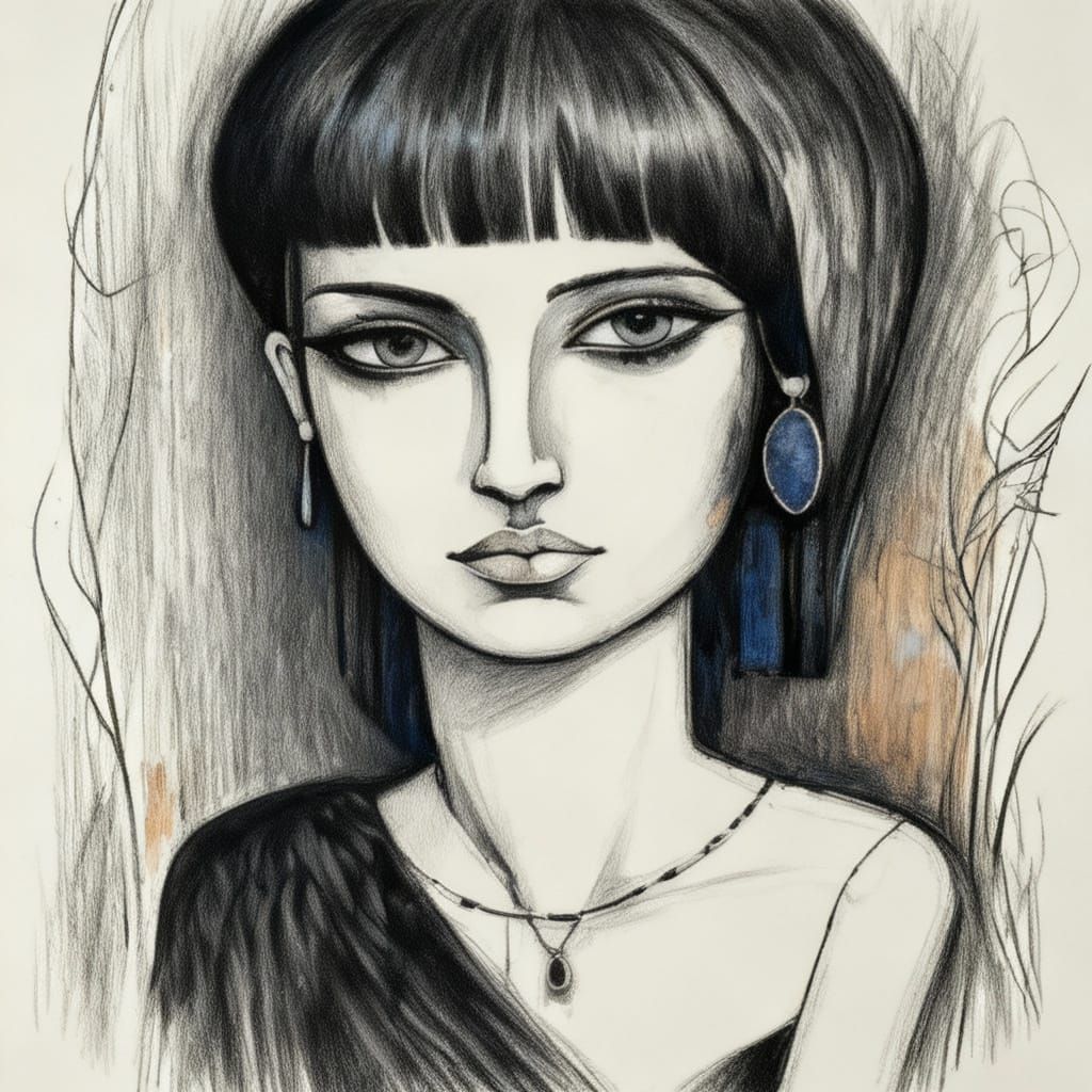 Sad Gothgirl Portrait in Impasto Style