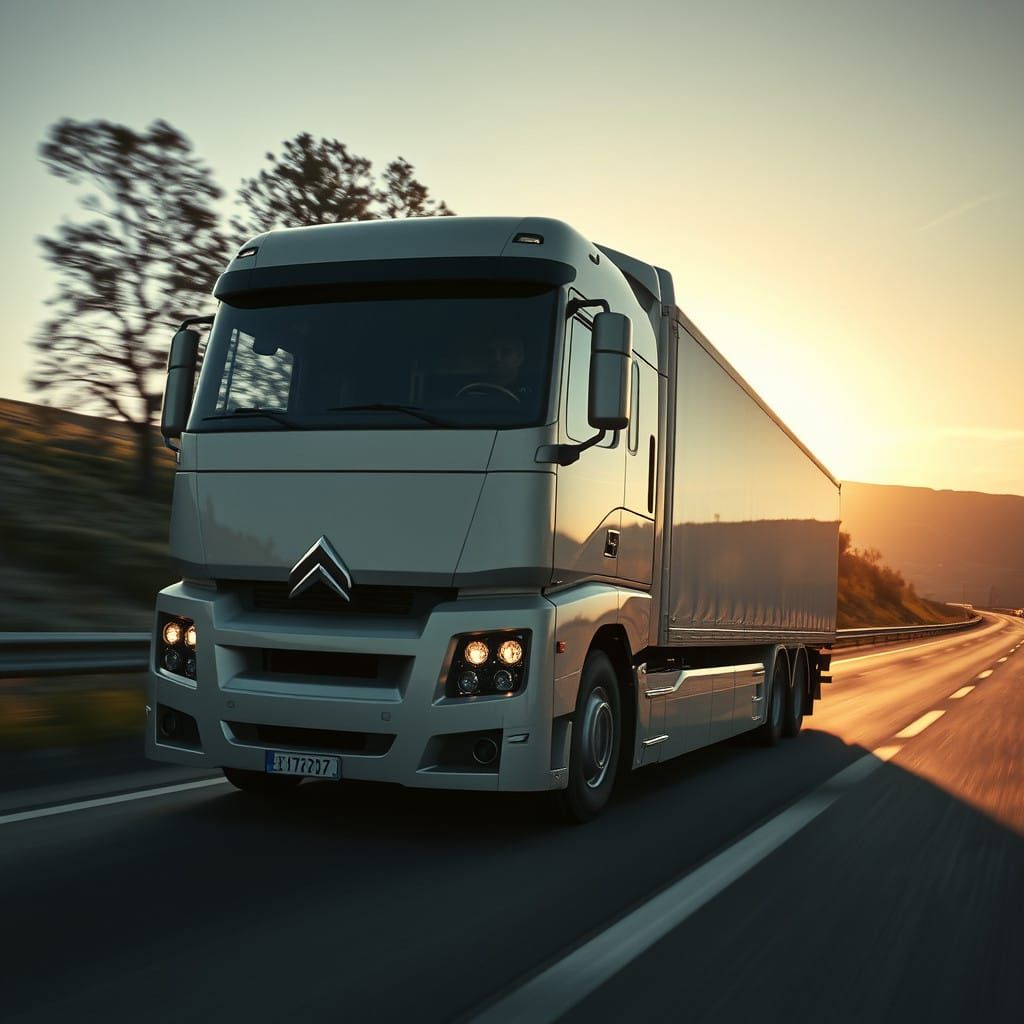 Gritty Citroën Semi Truck Speeds Through Golden Hour French....