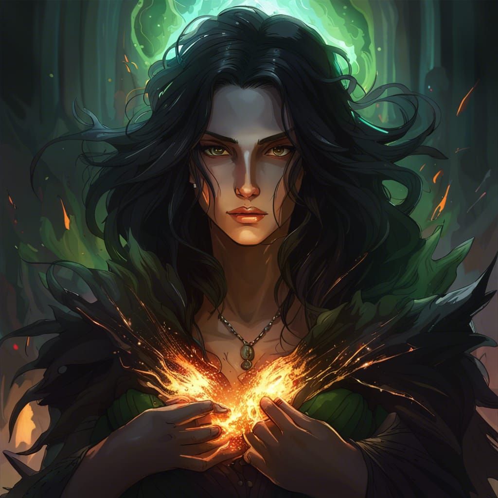 Dark Angel with Shattered Heart in Flames