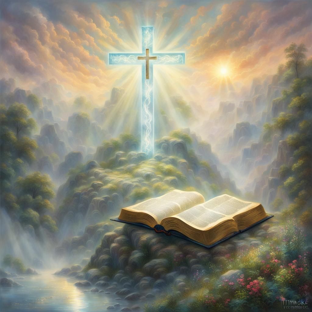 Ethereal Cross and Bible Double Exposure