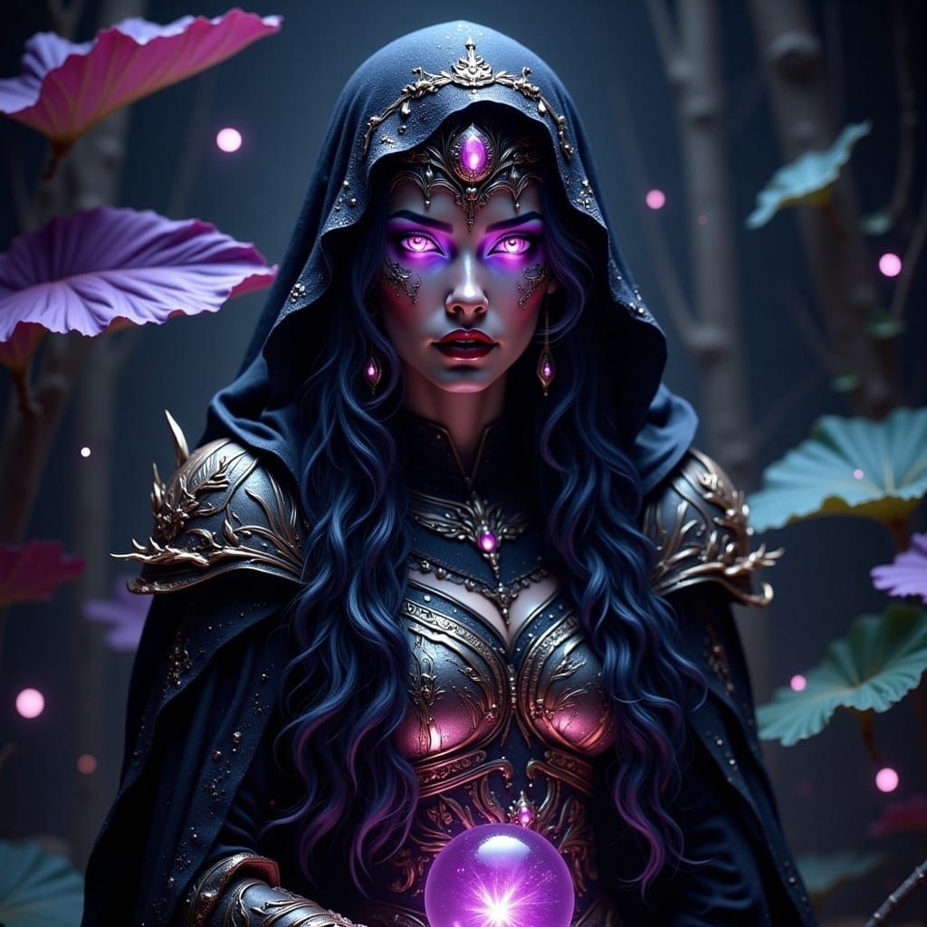 Ancient Witch with Bioluminescent Plants