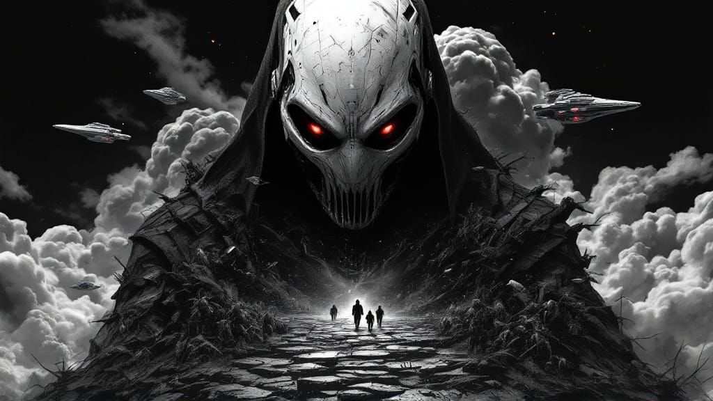 Cyberpunk God of War in Dark, Ominous Biomechanical Style