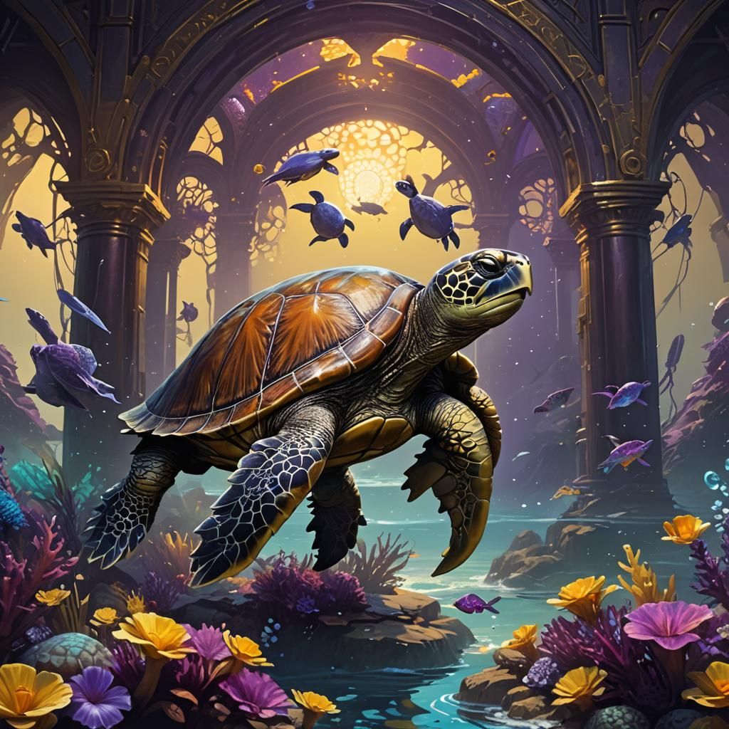 Hyperdetailed Sea Turtle in Dark Fantasy Style