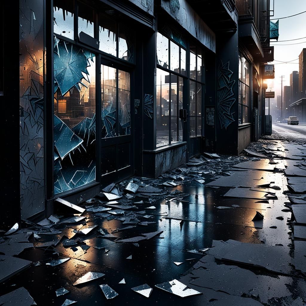 Gritty Urban Decay: Shattered Windows in Dim Light