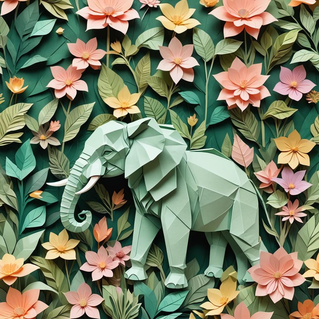 Origami Elephant in a Lush Rainforest