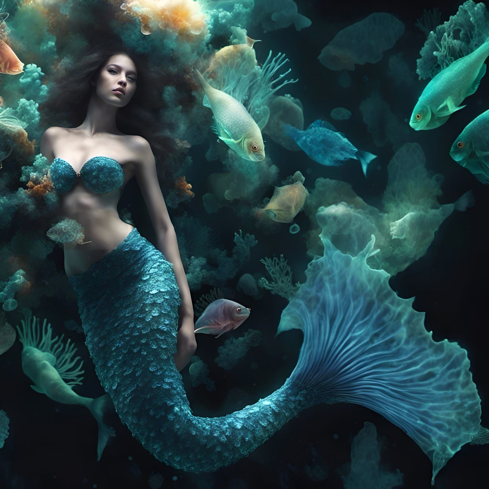 Fractal Fish Mermaid in Deep Sea