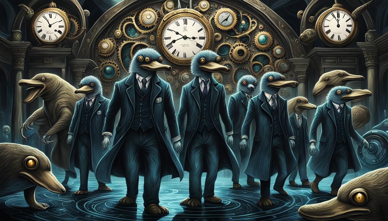 Anime style Nightmare filled mid shot:  Monotreme Society