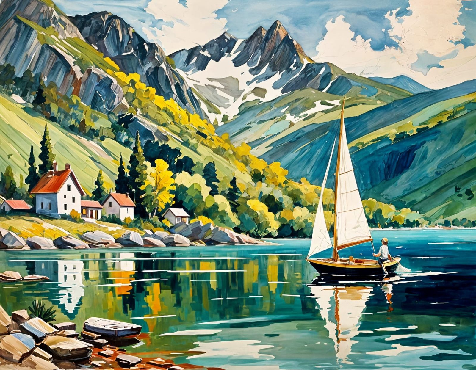 Vibrant Impasto Masterpiece of a Grandfather's Sailing Lesso...