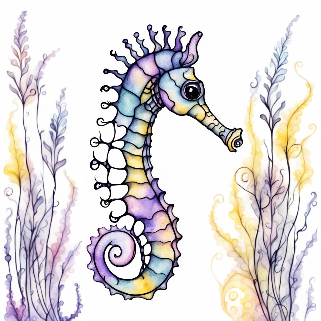 Elegant Seahorse Line Art in Pastel Colors