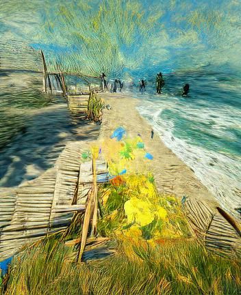 Van Gogh Beach Scene in Impasto Style