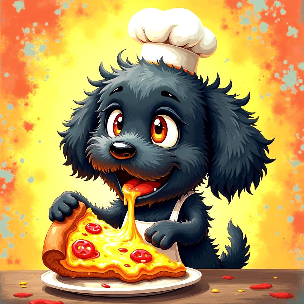 A Fluffy Black Dog Savoring a Slice