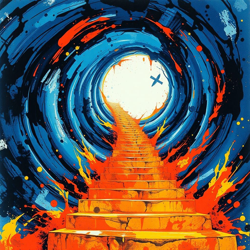 Ink Splatter Stairways Ascending to Heaven