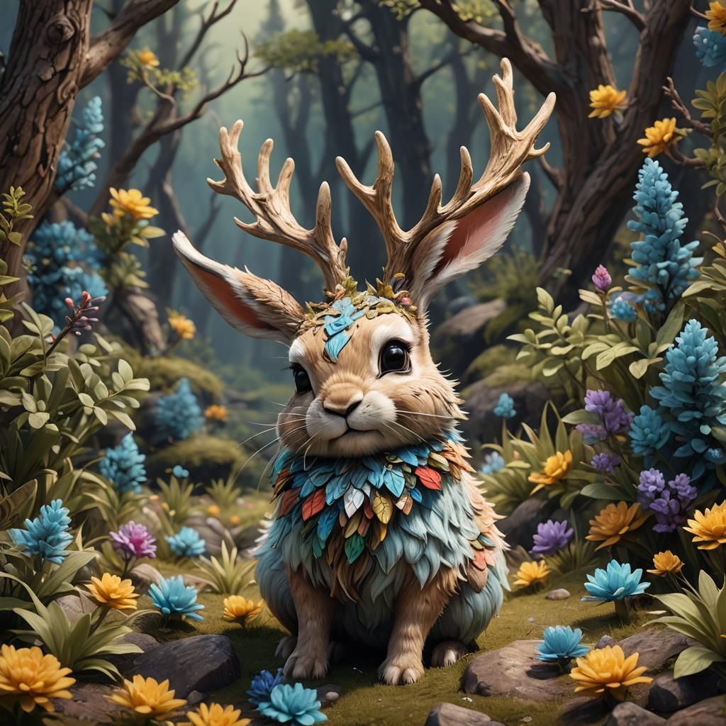 Adorable Fluffy Jackalope in Detailed Fantasy Art