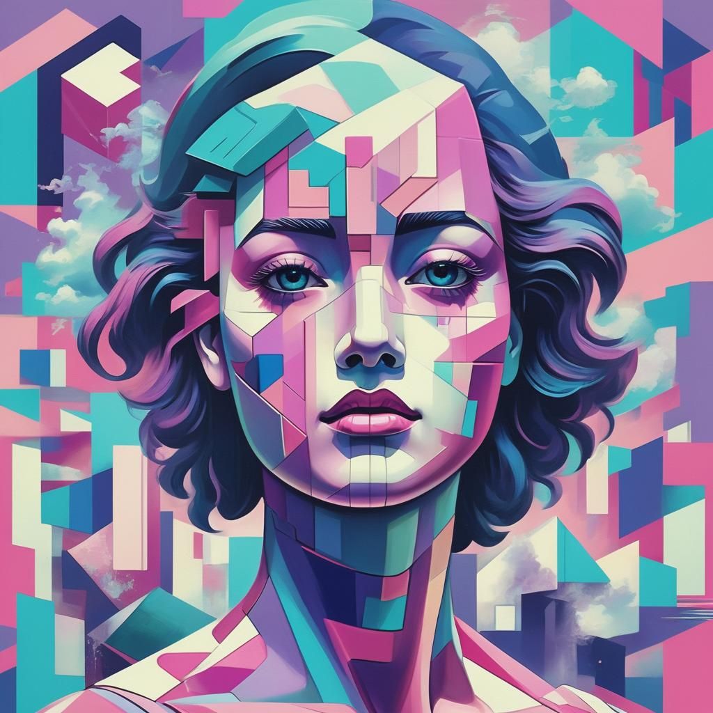 Vaporwave Cubism: Geometric Dreamscape