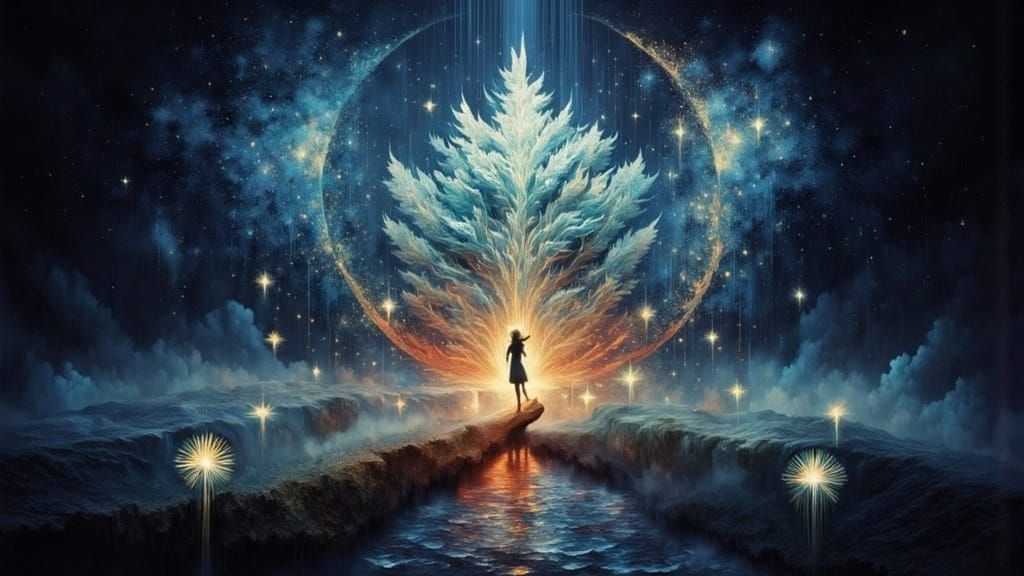 Ethereal Woman in Cosmic Dark Fantasy Realm