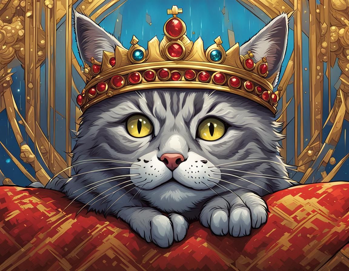 Grey Tabby cat crown, got his contacts in again