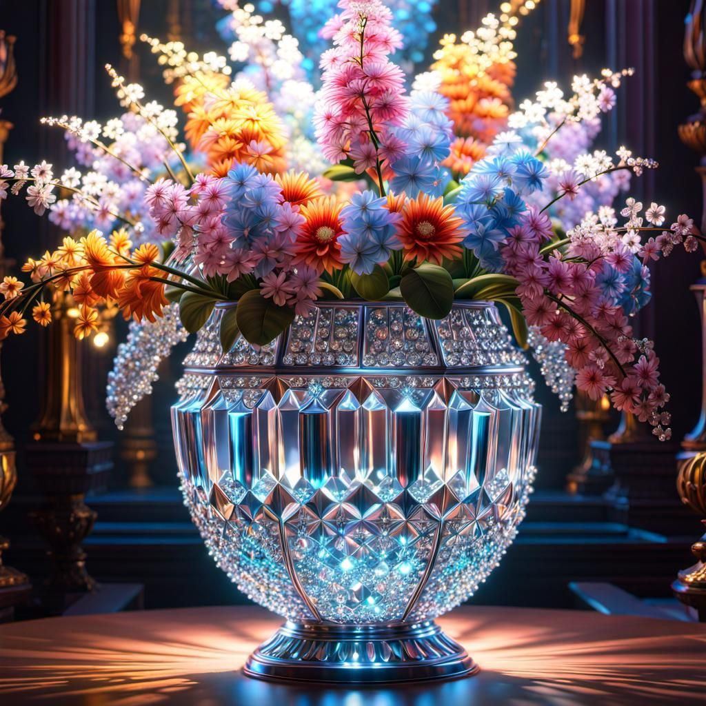 Crystal Vase with Diamond Flowers in Palace