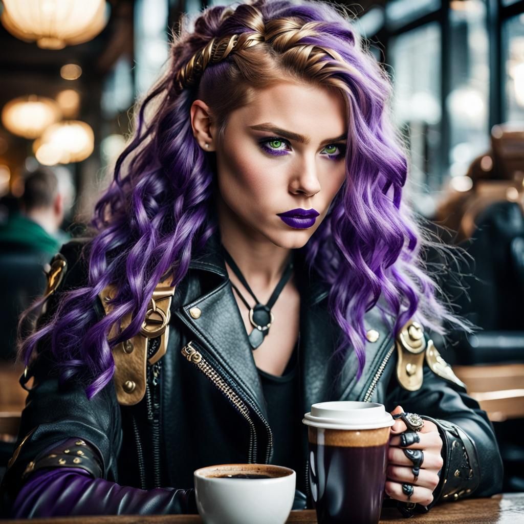 Valkyrie with Viking Features in Cafe