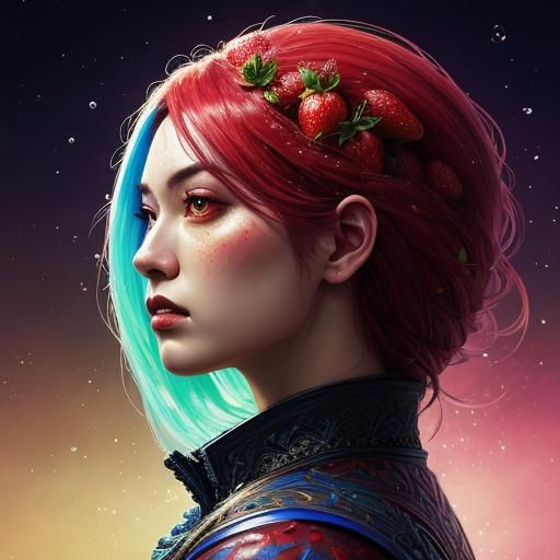 Dramatic Strawberry Moon in Splash Art Style