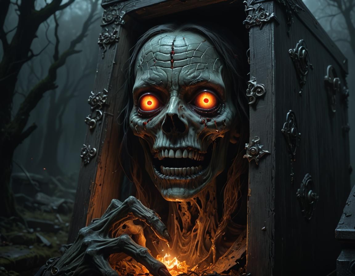 Terrifying Nightmare Emerging from Coffin