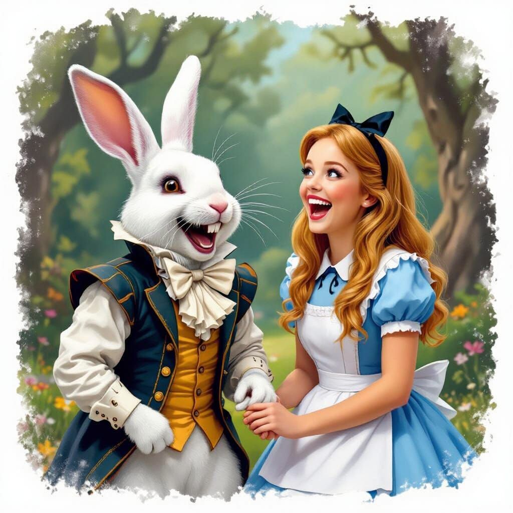 Alice and the White Rabbit in Wonderland