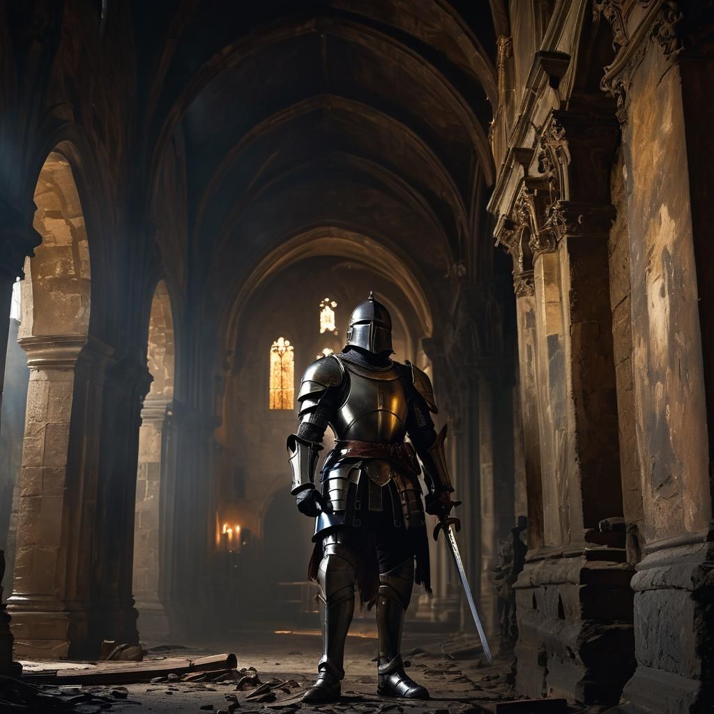 Knight in Dark Armor, Baroque Oil Painting