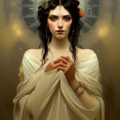 Dreamy Oracle of Delphi Portrait in Art Nouveau Style