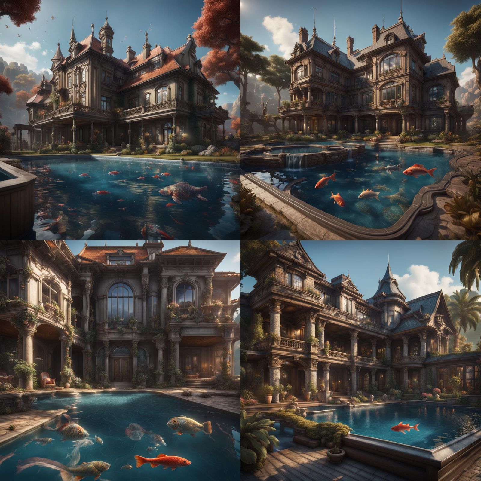 Large Divided House with Pool, Detailed Matte Painting