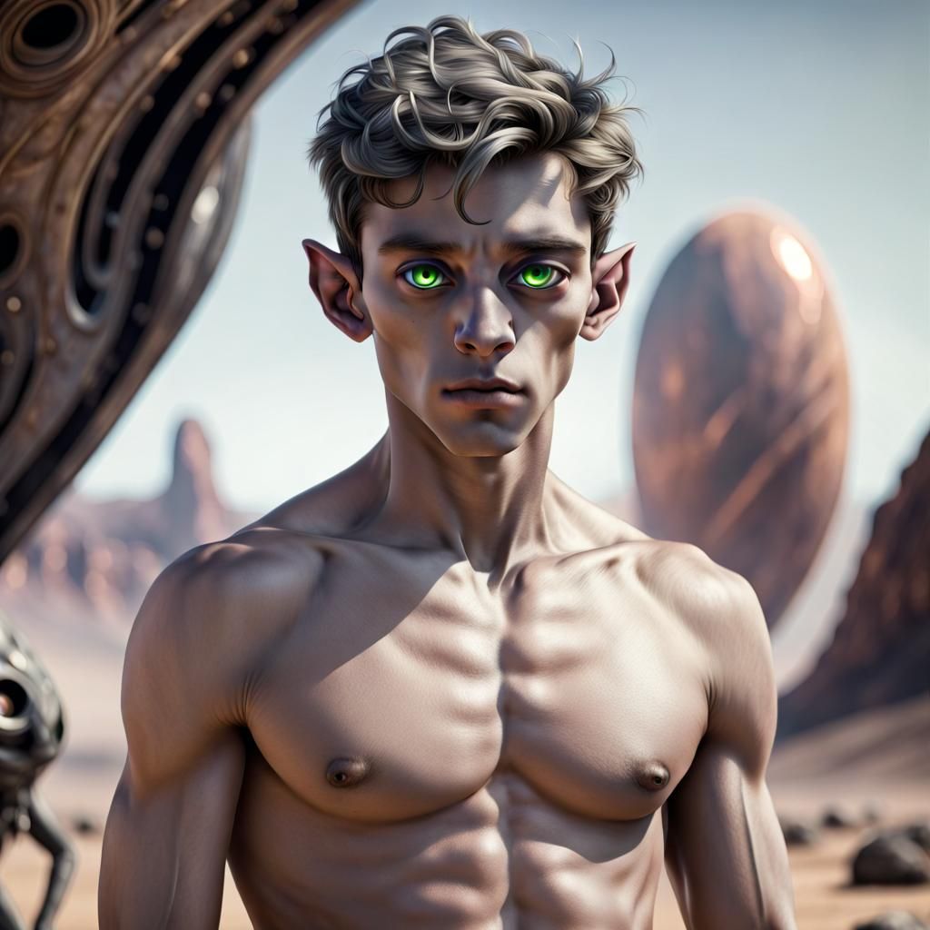 Attractive Gray Alien Male on Alien Planet