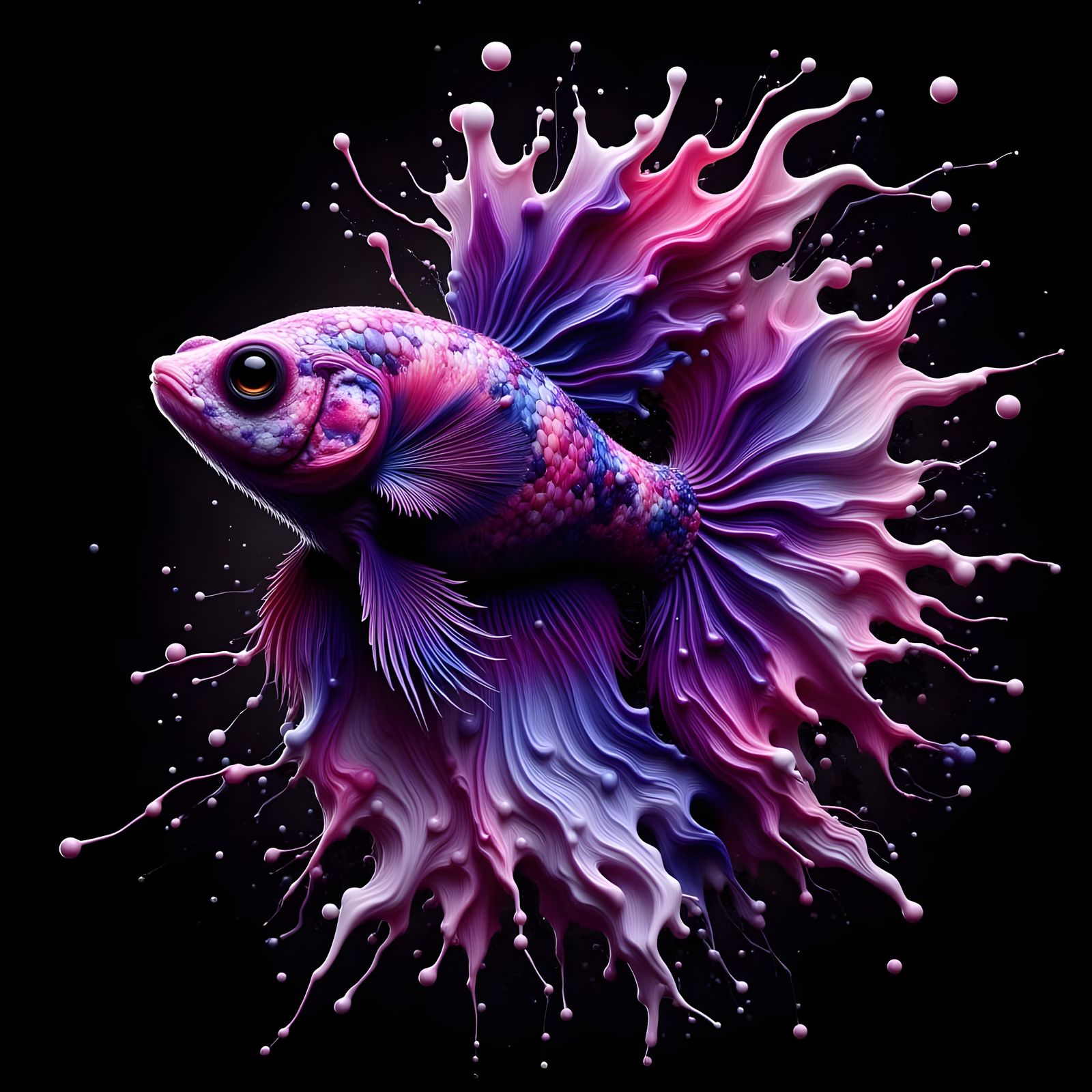 Glowing Marbled Betta Fish in Starry Night