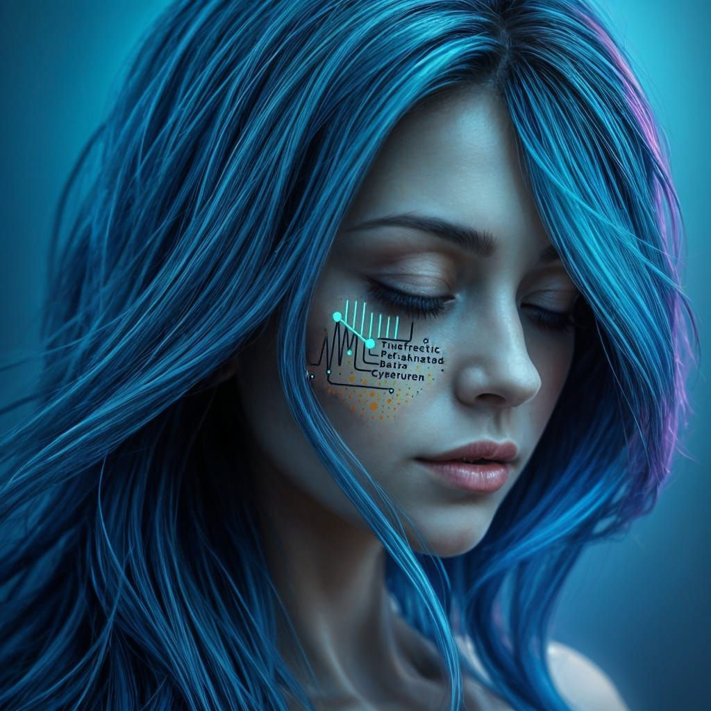 Cyborg Woman in Deep Thought, Futuristic Portrait