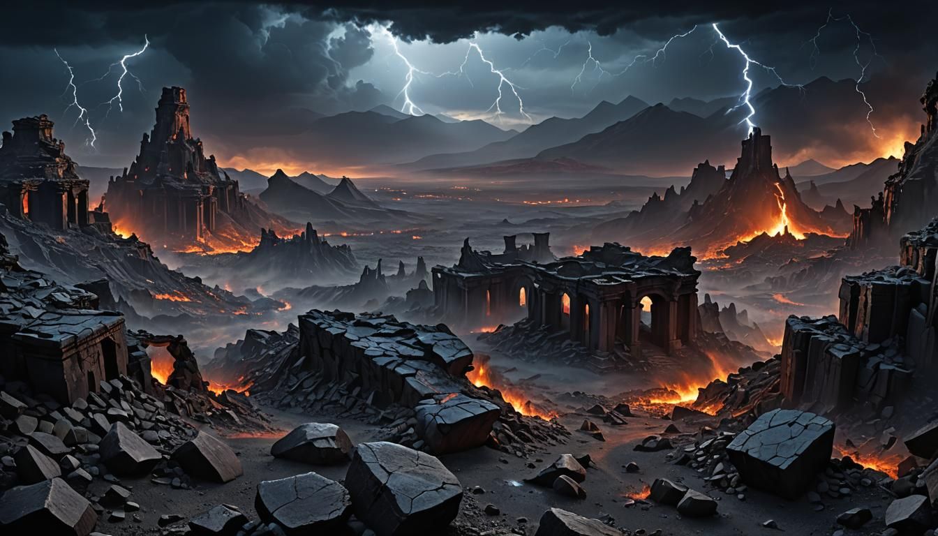 Ominous Twilight Wasteland with Dragons