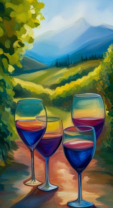 Vineyard Serenity: Wine Glasses in Golden Light