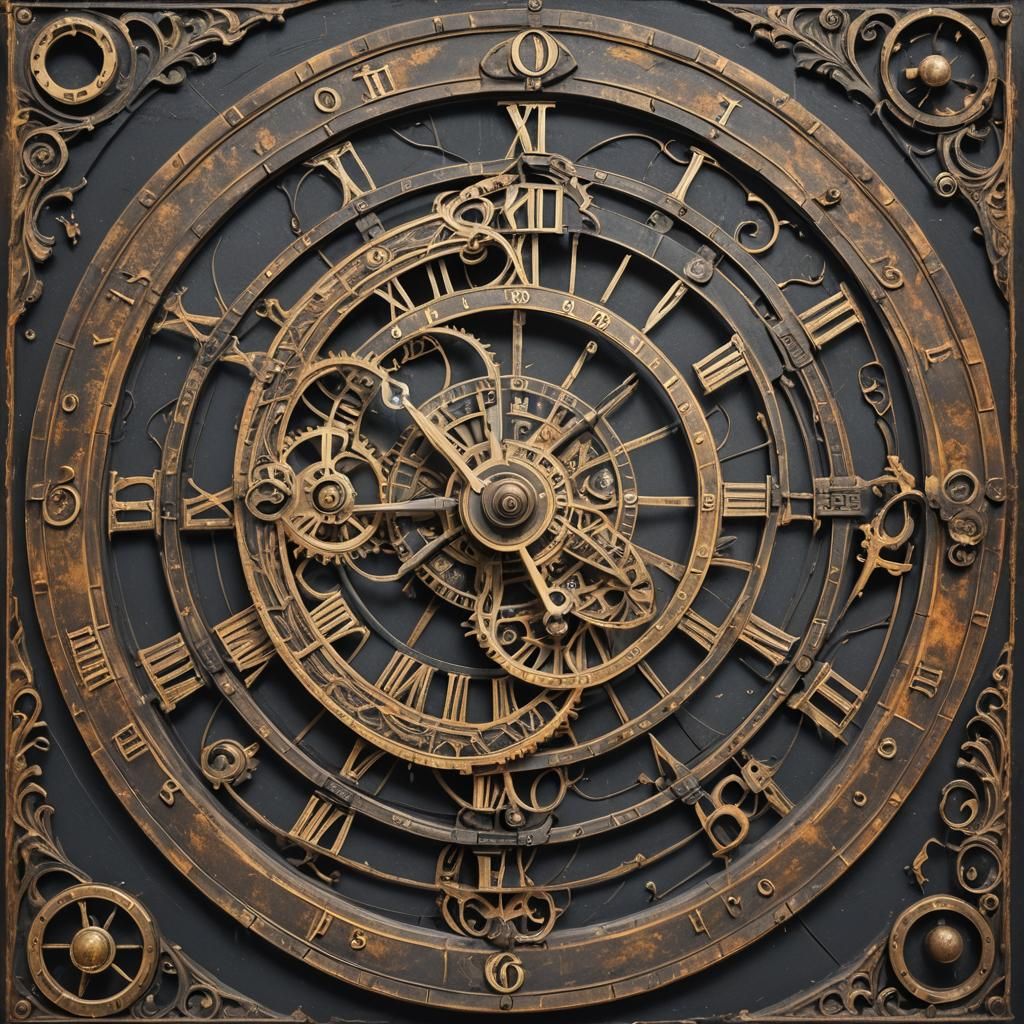 Eerie Portrait with Antique Clock and Gothic Model