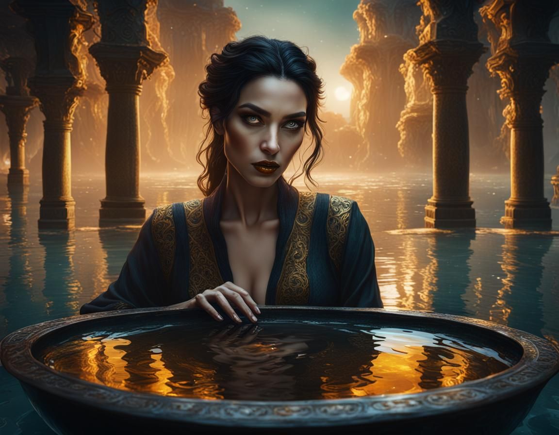 Woman's Face Reflected in Water: Fantasy Concept Art