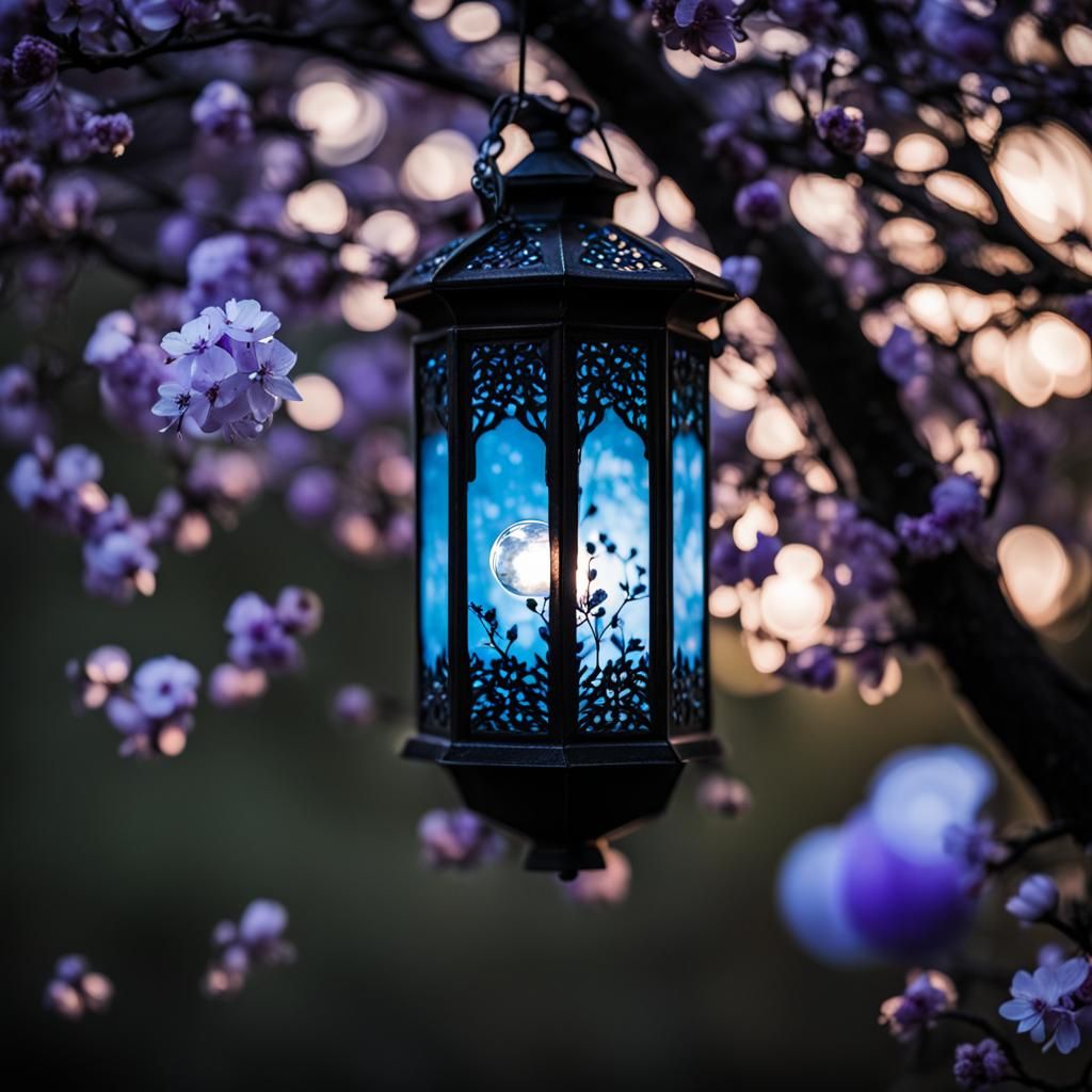 Intricate Glass Lantern Illuminates Floral Tree