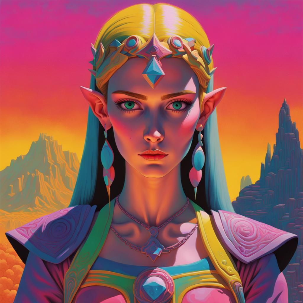 Punk Rock Zelda in Neon Colors as Digital Painting