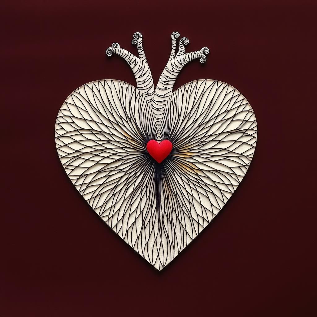 Meditative Paper Heart with Textile Print Details