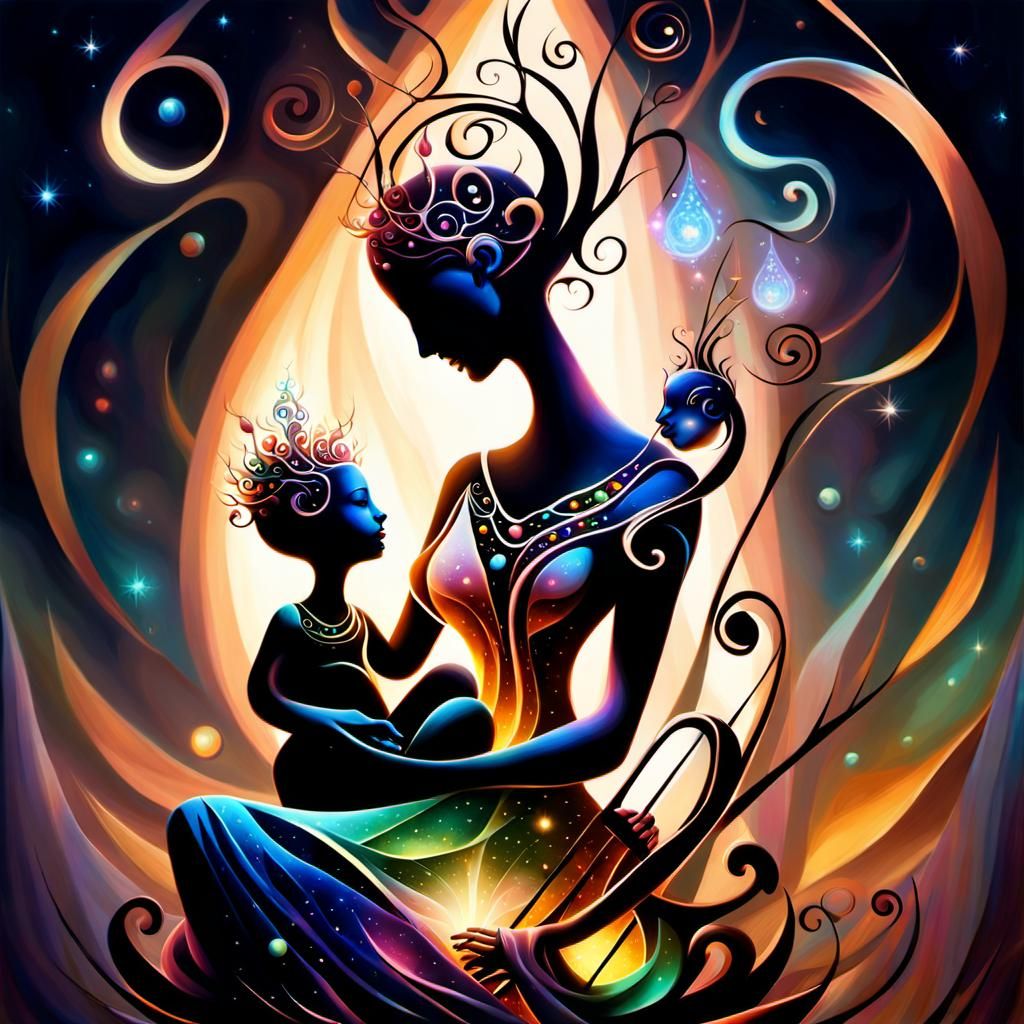 Stardust Mother and Child in Bonfire of Magic Realism