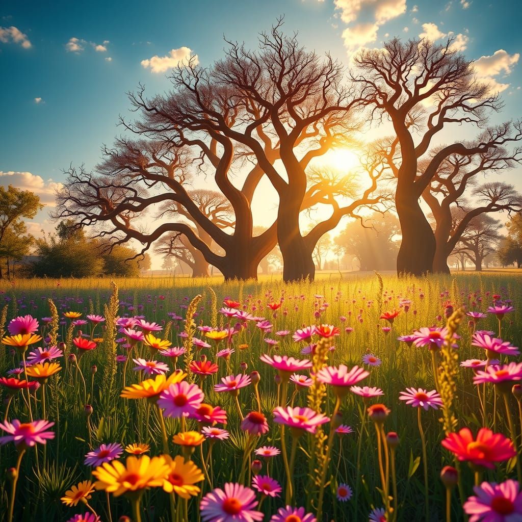 Fractal Forest in Golden Morning Light, 8K Concept Art