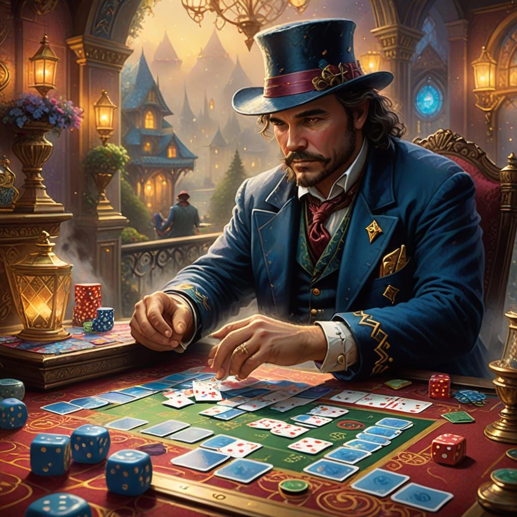 Gambler Sheet of Cards and Dice in Ethereal Fantasy Art
