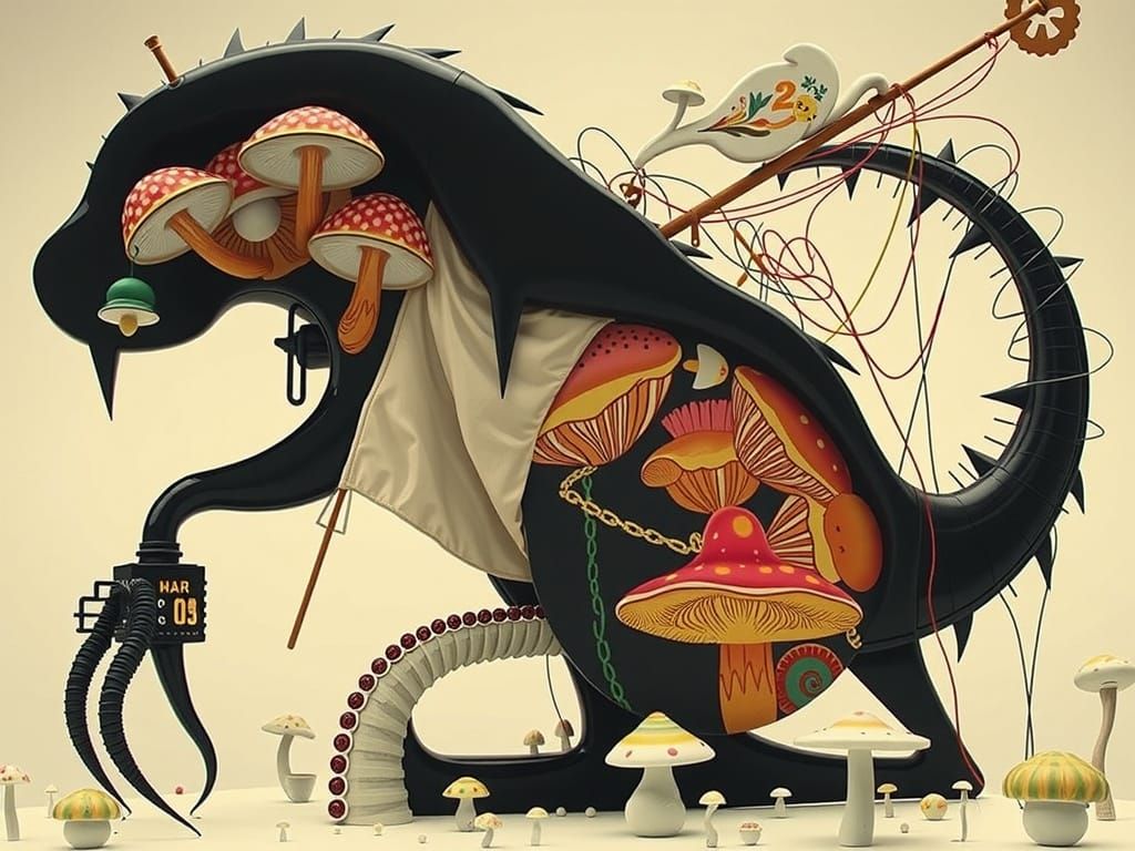 Whimsical Hyperreal Cabin in a Surreal Landscape of Oversize...