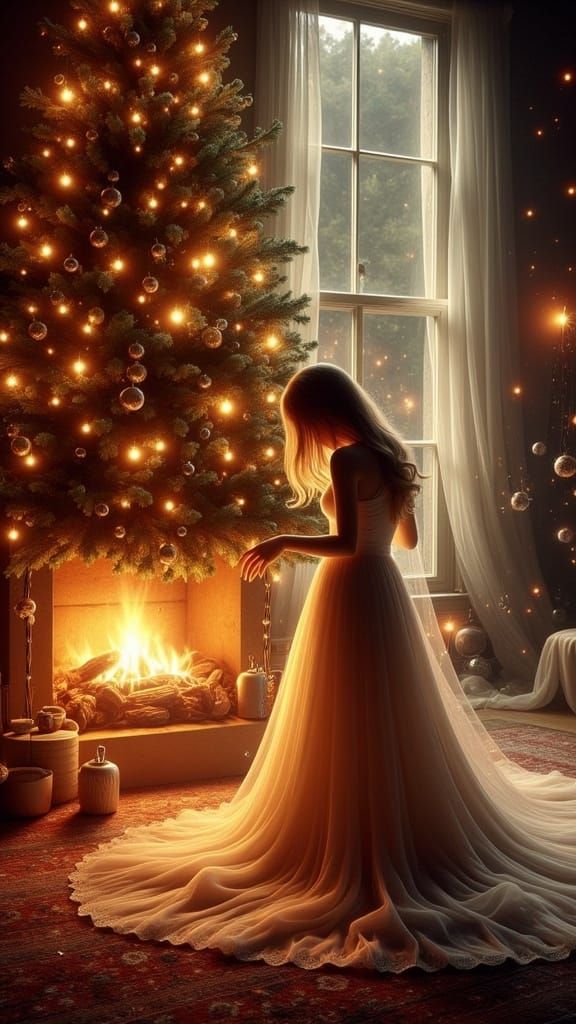 Cozy Christmas Scene in Warm Golden Light