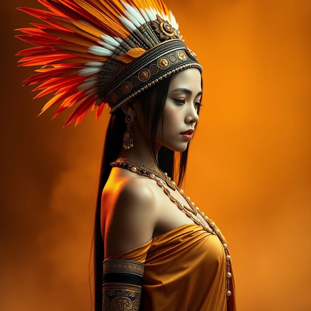 Filipina Woman with Feather Headdress