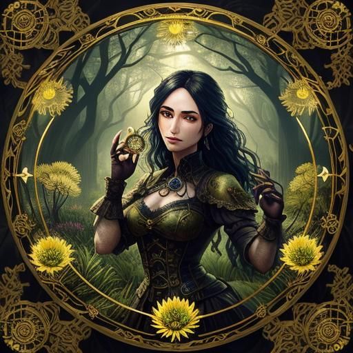 Steampunk Chibi Reflects in Forest Pond