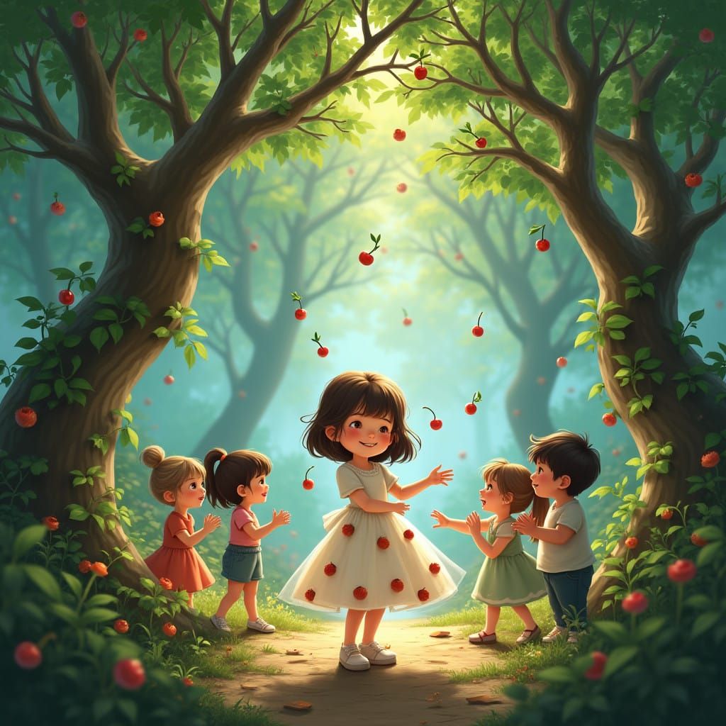 Whimsical Forest Scene of Children's Number War with a Young...
