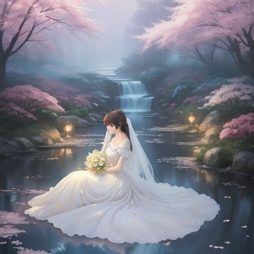 Elegant Princess in Moonlit Garden