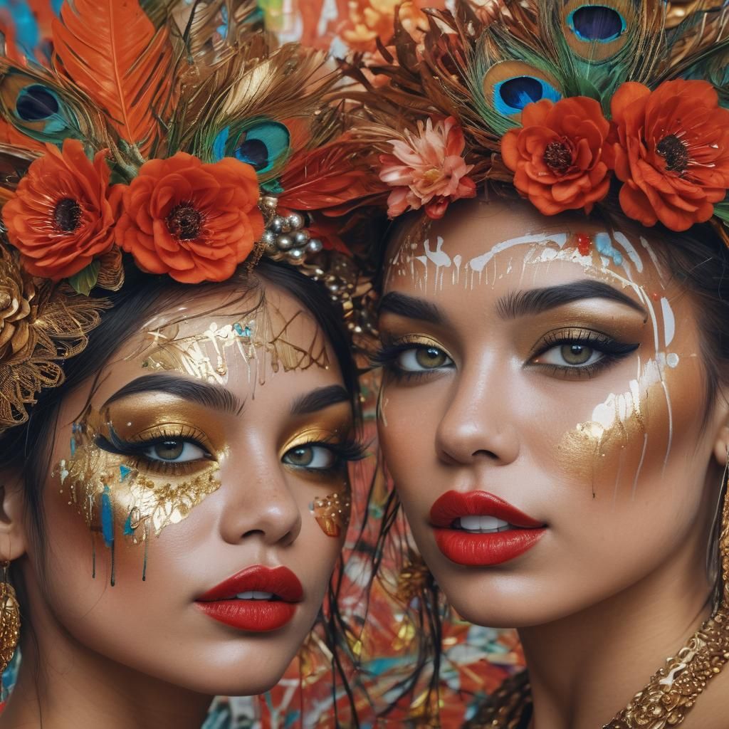 Graffiti Art: Golden Woman with Peacock Feathers