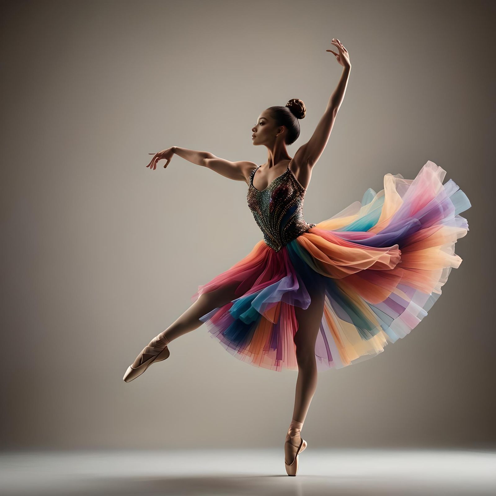 Ballet Dancer in Multicolored Tulle Dress