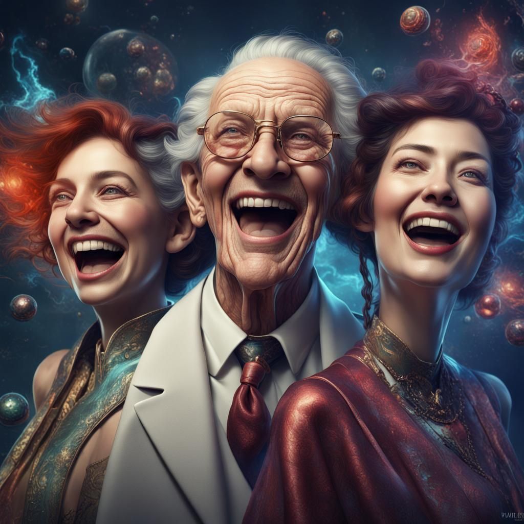 Futuristic Digital Art: Laughing Centenarians